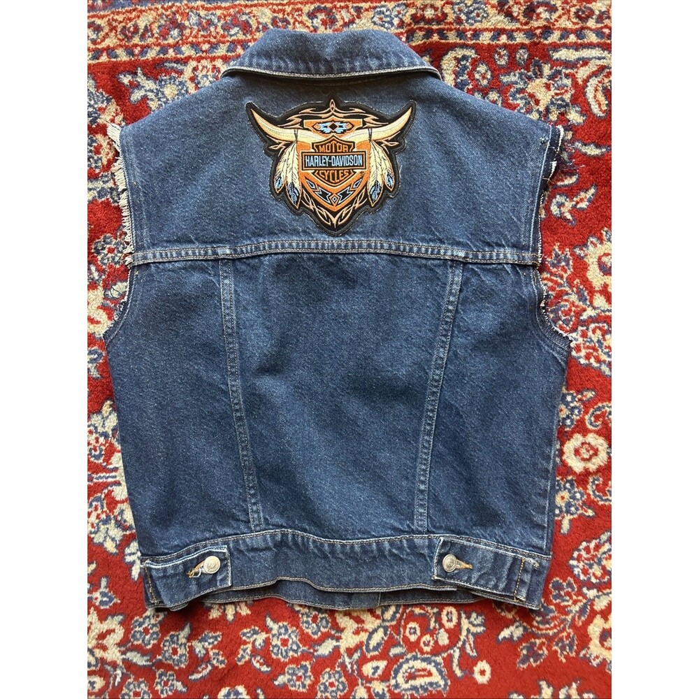 Blue Asphalt Harley Davidson Motorcycles Vest Womens size Medium Denim Biker